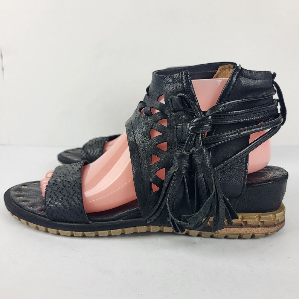 A.S. 98 Petrona Womens Black Distressed Tassel Boho Sandal - Picture 2 of 16